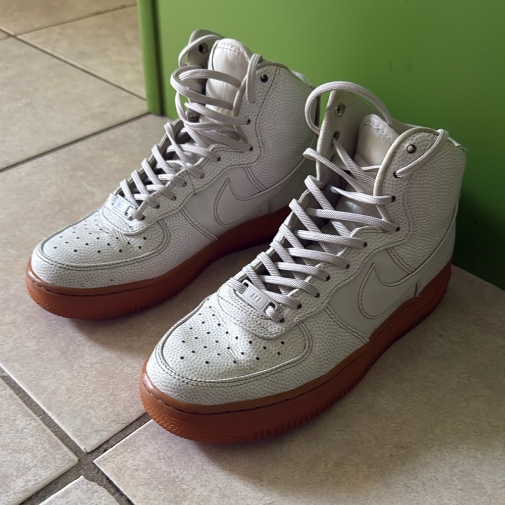 White AF 1 High-Top Sneakers with Gum Sole